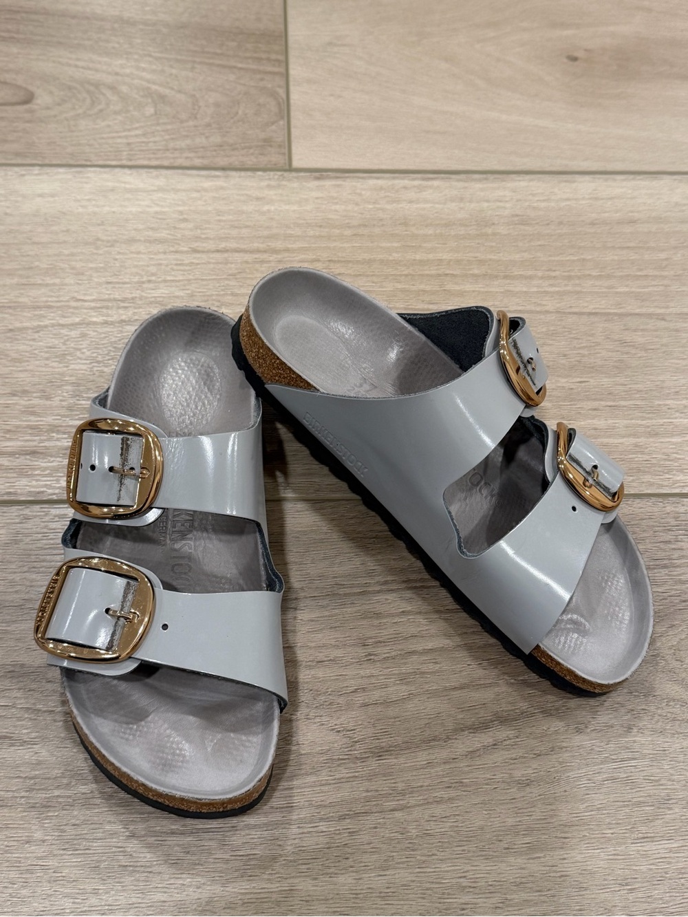 Birkenstock Arizona Big Buckle EU 37 Blue Patent Gold Buckle